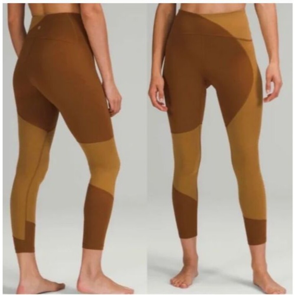 Lululemon Nulu Color Block HR Tight 25”L Size 8 Copper Brown Bold Beige 04817